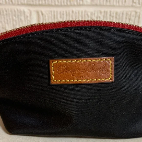 Dooney & Bourke Black Nylon Pouch Cosmetic Bag With Red Accents Brown Leather - Picture 4 of 16